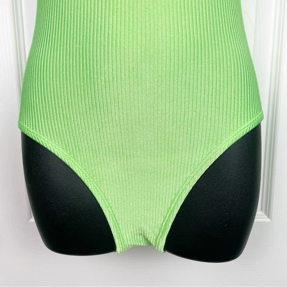 Vintage 80s Catalina Neon Lime Green Ribbed Textured One-Piece Swimsuit - Picture 3 of 11